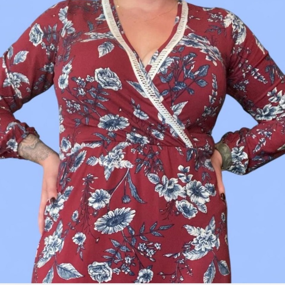 Floral Burgundy Maxi Dress with Wrap Design